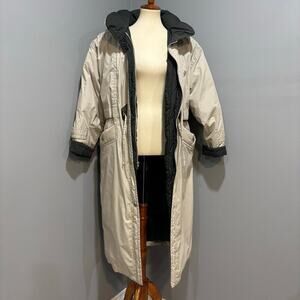 VTG Mulberry Street Long Down Puffer Parka Jacket Trench Coat Taupe, Size M